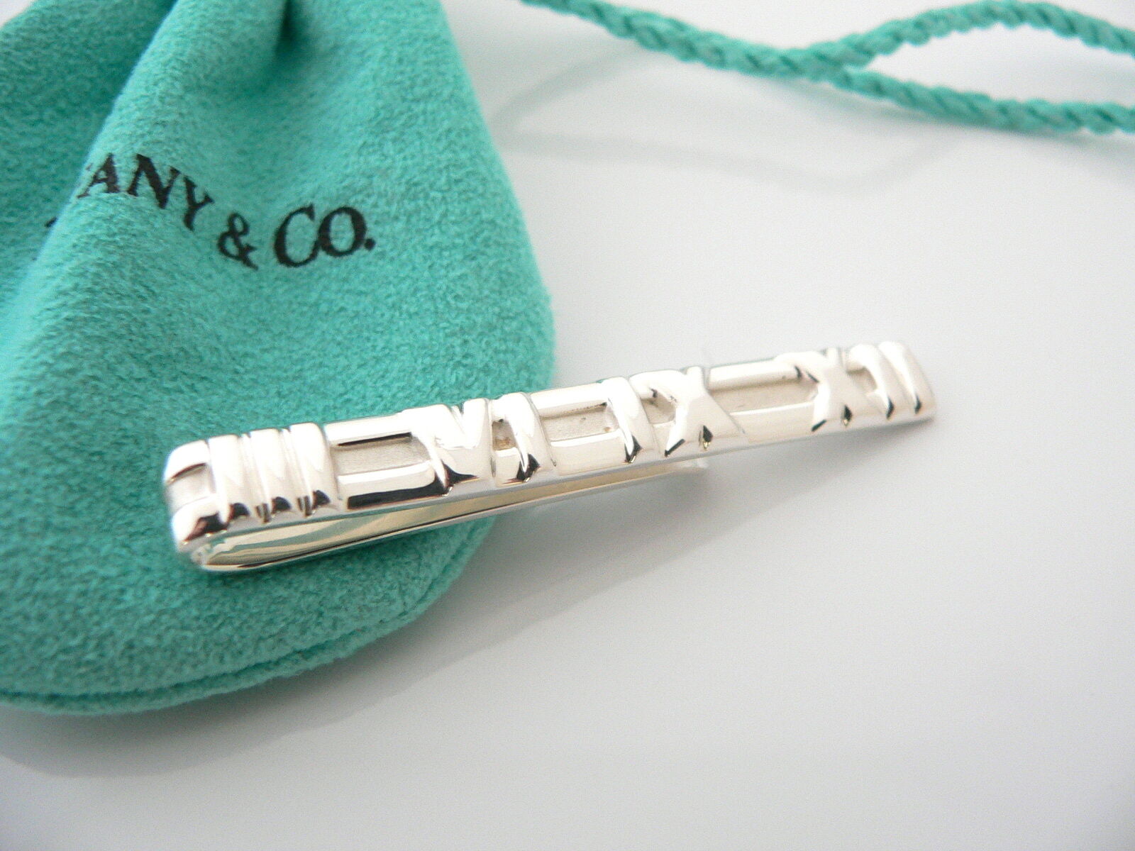 Tiffany & Co Atlas Roman Numeral Tie Money Clip Classic T Co Love Gift Pouch Man