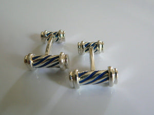 Tiffany & Co Silver Blue Enamel Column Cuff Link Cufflink Cufflinks Gift Love