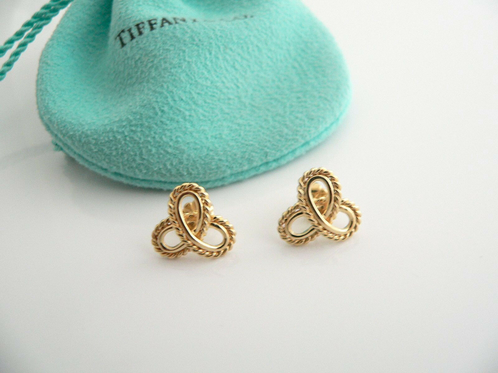 Tiffany & Co 18K Gold Infinity Flower Bead Earrings Studs Gift Pouch Love