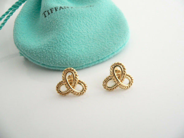 Tiffany & Co 18K Gold Infinity Flower Bead Earrings Studs Gift Pouch Love