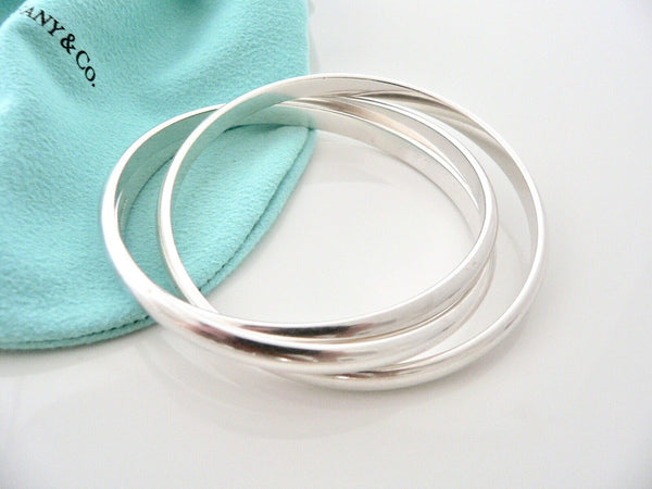 Tiffany & Co Silver Triple Rolling Interlocking Bracelet Bangle Rare Gift Pouch