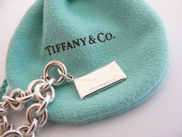 Tiffany & Co Silver Diamond Envelope Bracelet Charm Pendant Bangle 7.9 Inch Gift