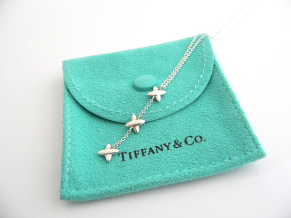 Tiffany & Co Silver Triple Signature Drop Dangle Dangling Necklace Pendant Chain