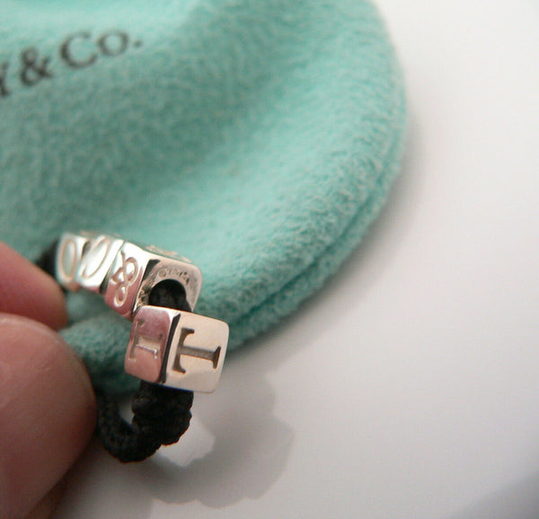 Tiffany & Co ERA Black Double Rope T & Co Cube Bracelet Bangle Silver Gift Pouch