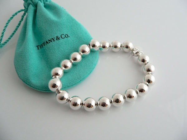 Tiffany & Co Silver Ball Bead Bracelet Bangle 8 Inch Longer Length Gift Pouch