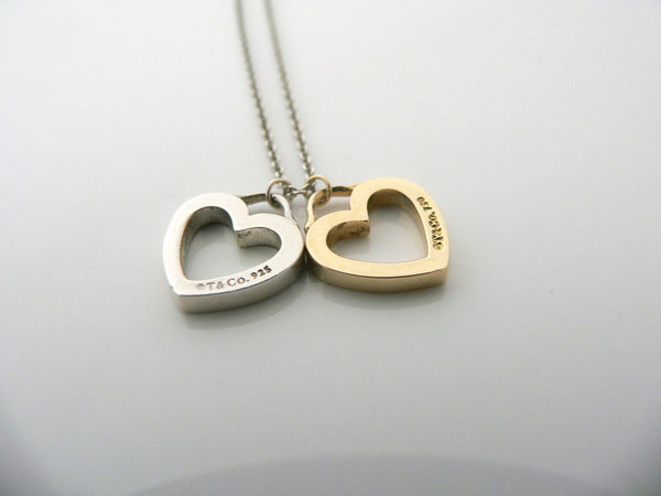 Tiffany & Co Silver 18K Yellow Gold Double Two Hearts Necklace Gift Pouch Love