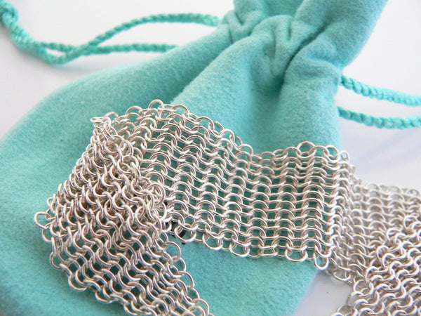 Tiffany & Co Silver Peretti Open Heart Mesh Bracelet Bangle Gift Pouch Love