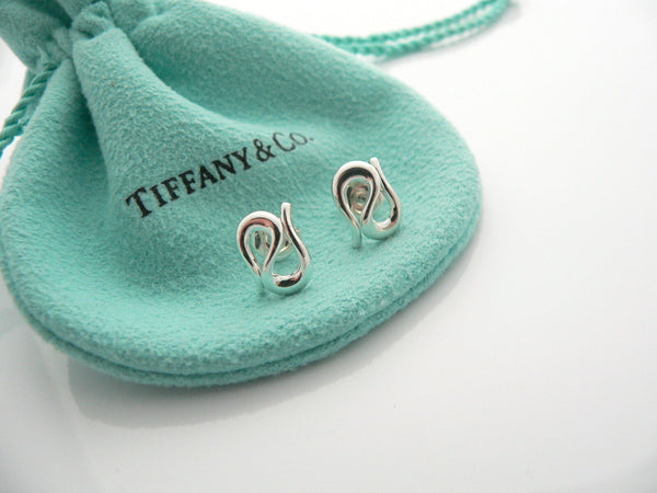 Tiffany & Co Silver Open Wave Earrings Studs Sea Lover Gift Pouch Peretti