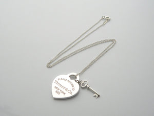 Tiffany Co Silver Return to Tiffany Heart Key Necklace Pendant Charm Gift Love