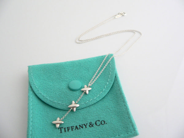 Tiffany & Co Silver Triple Signature Drop Dangle Dangling Necklace Pendant Chain