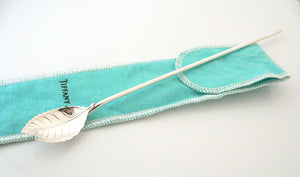 Tiffany & Co Leaf Mint Julep Iced Tea Spoon Straw Rare w/ Pouch Silver Gift Love