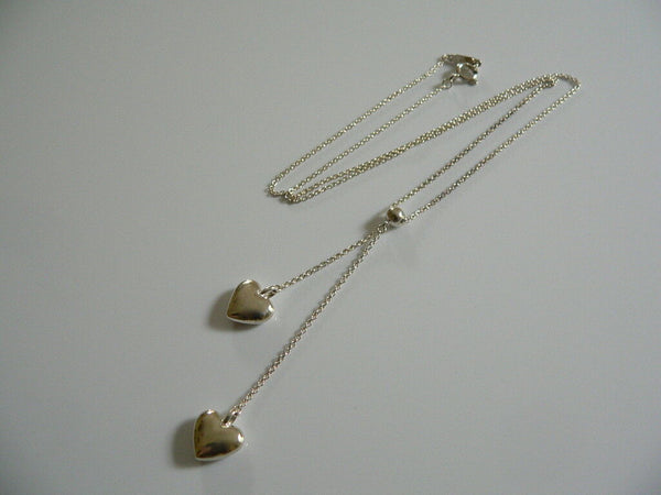 Tiffany & Co Silver Double Dangling Hearts Necklace Pendant Charm Gift Pouch