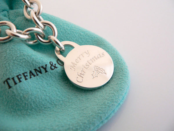 Tiffany & Co Bracelet Merry Chrismas Bangle Charm Pendant Chain Clasp Silver Art