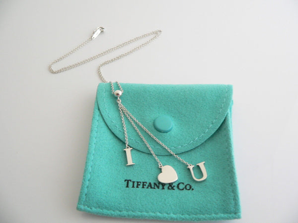 Tiffany & Co Silver I LOVE YOU Dangling Dangle Necklace Pendant Chain Gift Pouch