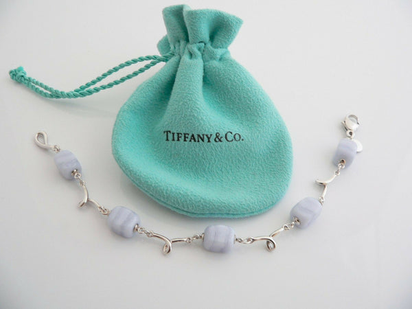 Tiffany & Co Silver Blue Chalcedony Bracelet Bangle Gemstone Gift Pouch Love