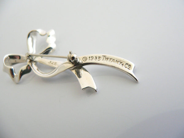Tiffany & Co Silver Ribbon Bow Brooch Pin Gift Love Flowing Floating 2.25 Inch
