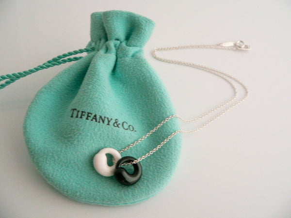 Tiffany & Co Silver Black Jade White Chalcedony Eternal Circle Necklace Gift