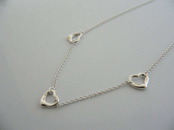 Tiffany & Co Silver Peretti 3 Open Heart Pendant Necklace Charm Chain Gift Pouch