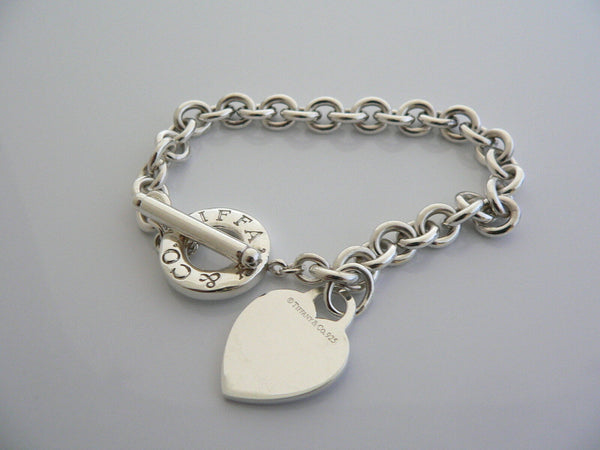 Tiffany & Co Silver Heart Toggle Charm Bracelet Bangle 8 Inch Chain Gift Pouch