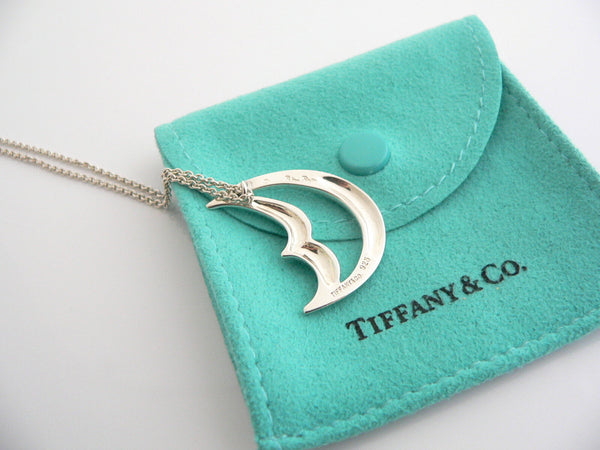 Tiffany & Co Silver Picasso Moon Necklace Pendant Charm 24 Inch Chain Gift Pouch