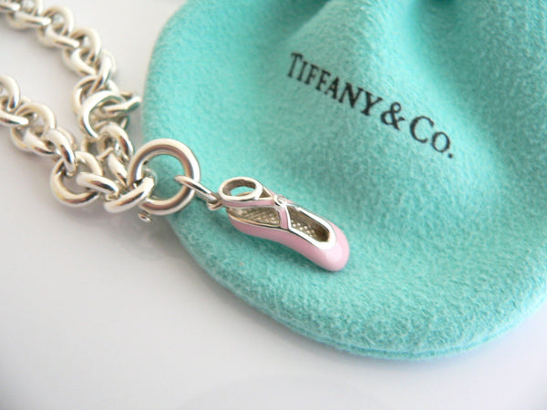 Tiffany & Co Bracelet Diamond Pink Enamel Ballet Slipper Shoe Bangle Silver Gift