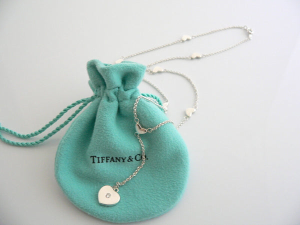 Tiffany & Co Silver Diamond Heart Dangle Drop Necklace Pendant Charm Gift Pouch
