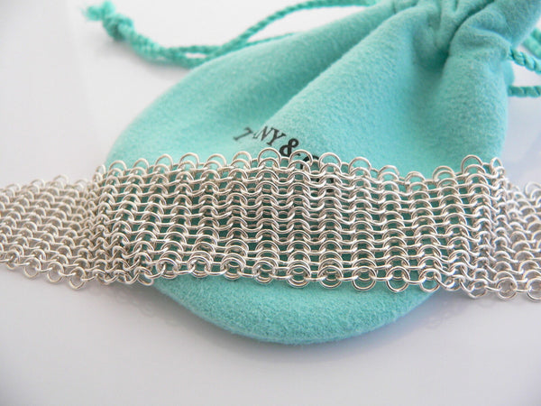 Tiffany & Co Silver Peretti Open Heart Mesh Bracelet Bangle Gift Pouch Love