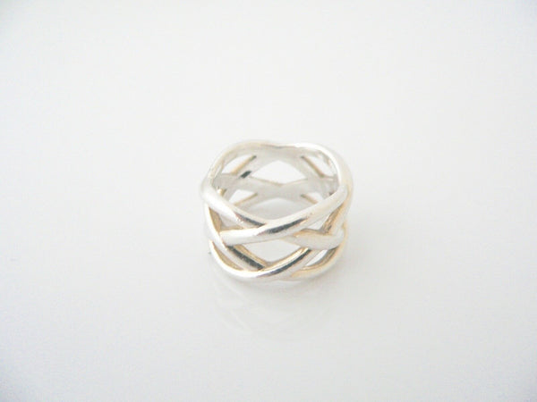Tiffany & Co Silver Braided Knots Knot Wide Ring Band Sz 5.75 Gift Love