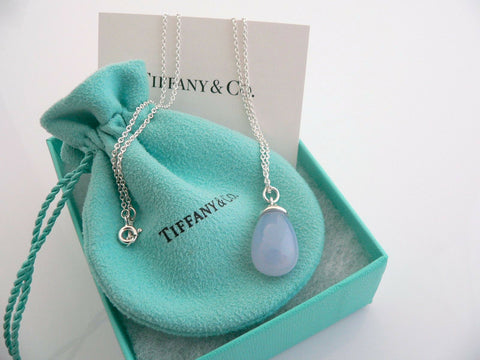 Tiffany & Co Silver Picasso 20 Carat Blue Chalcedony Necklace Pendant 18 In Gift