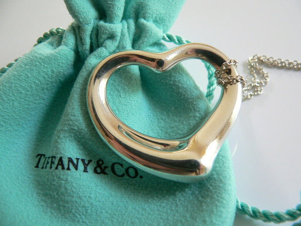 Tiffany & Co Large Open Heart Necklace Pendant 29 inch Chain Gift Pouch Love