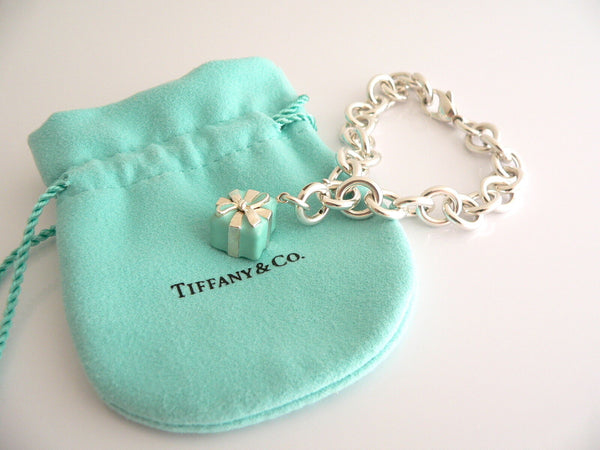 Tiffany & Co Silver Blue Enamel Gift Box Bracelet Bangle Charm Clasp Gift Pouch