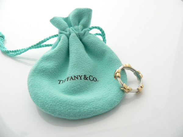 Tiffany & Co Silver 18K Gold Signature X Ring Stacking Band Sz 5.5 Gift Pouch