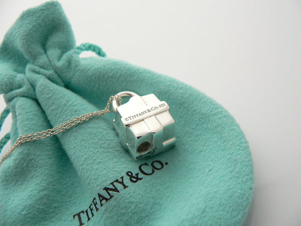 Tiffany & Co Silver Signature Gift Box Charm Necklace Pendant Charm Gift Pouch