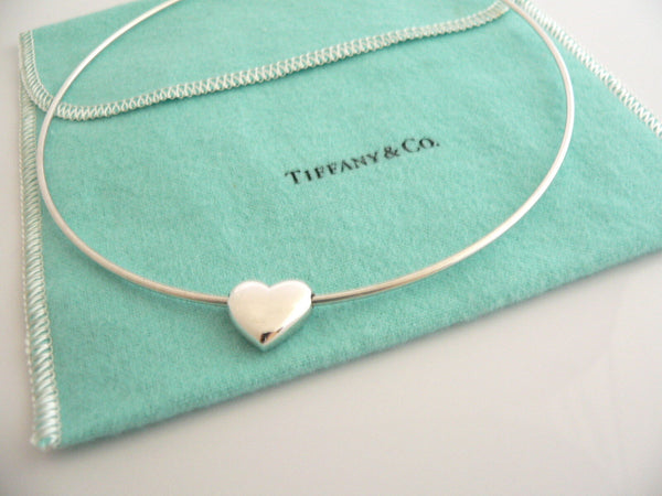 Tiffany & Co Puff Heart Necklace Wire Pendant Charm Chain Silver Love Gift Pouch