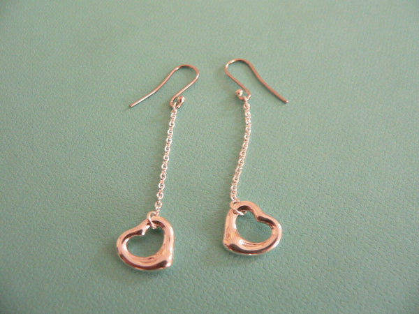 Tiffany & Co Silver Peretti Open Heart Dangle Dangling Earrings Love Gift