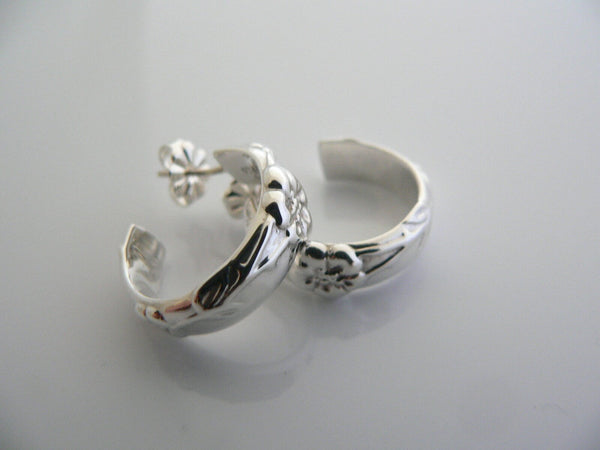 Tiffany & Co Silver Nature Rose Flower Hoop Earrings Rare Gift Love Garden