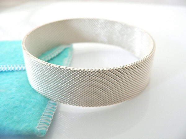 Tiffany & Co Silver Wide Somerset Mesh Weave Bracelet Bangle Gift Love Pouch