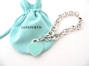 Tiffany & Co Blue Enamel Heart Bracelet Silver Bangle Charm Clasp Gift Pouch Art