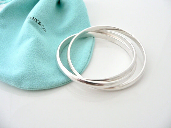 Tiffany & Co Silver Triple Rolling Interlocking Bracelet Bangle Rare Gift Pouch