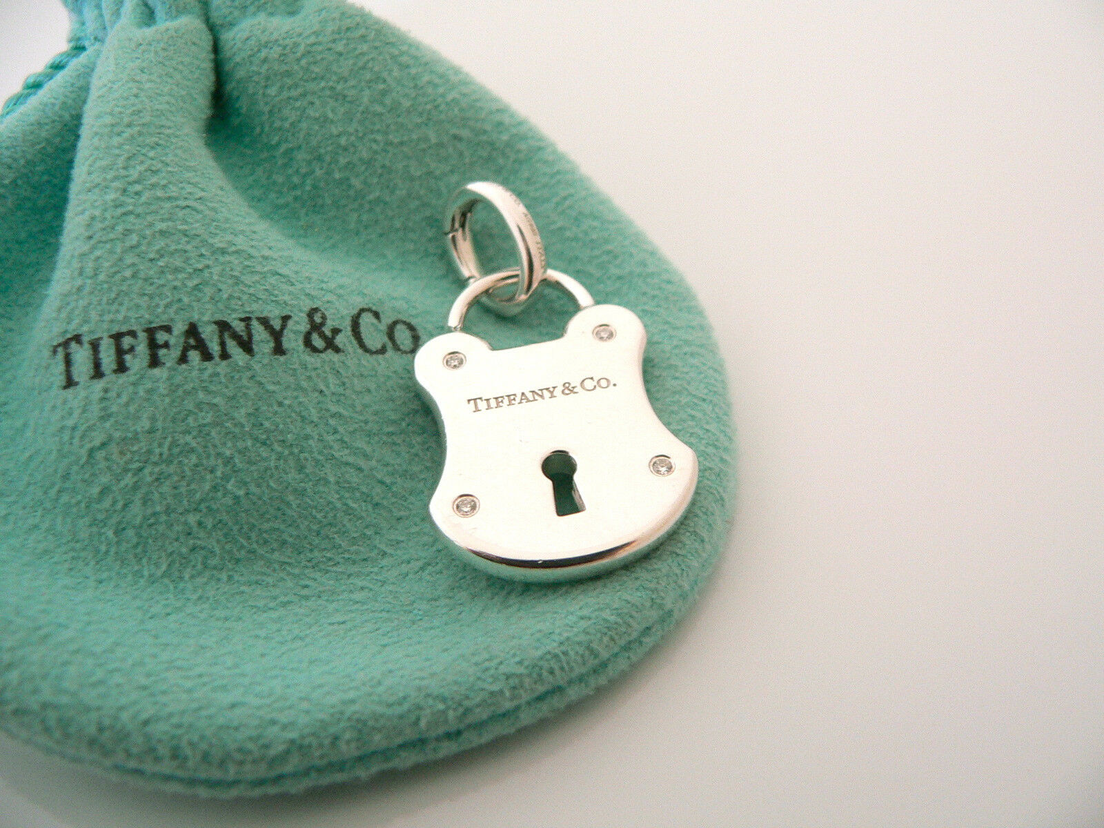 Tiffany & Co Silver Diamond Locks Key Hole Charm Pendant Necklace Bracelet Clasp