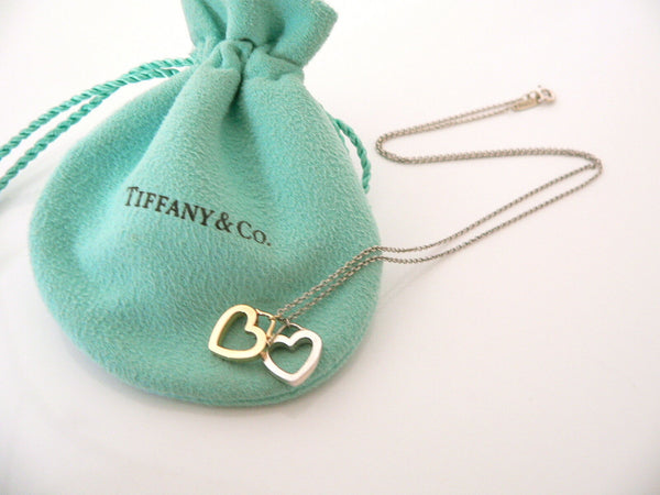 Tiffany & Co Silver 18K Yellow Gold Double Two Hearts Necklace Gift Pouch Love