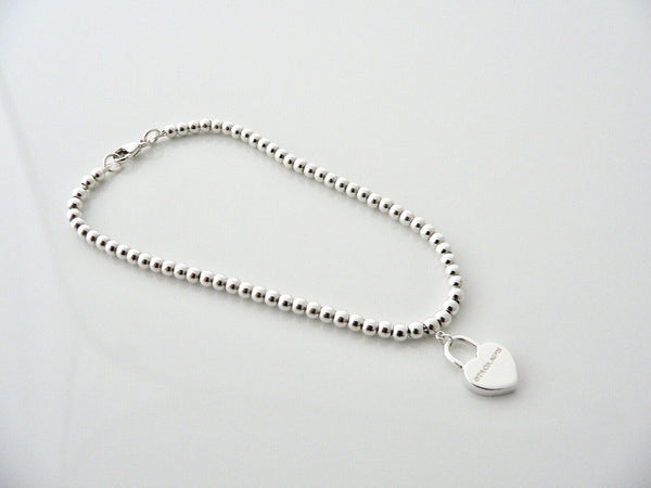 Tiffany & Co Return to Heart Padlock Mini Ball Bead Bracelet 7.2 Inch Gift Love