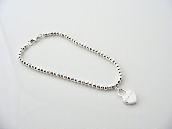 Tiffany & Co Return to Heart Padlock Mini Ball Bead Bracelet 7.35 Inch Gift Love