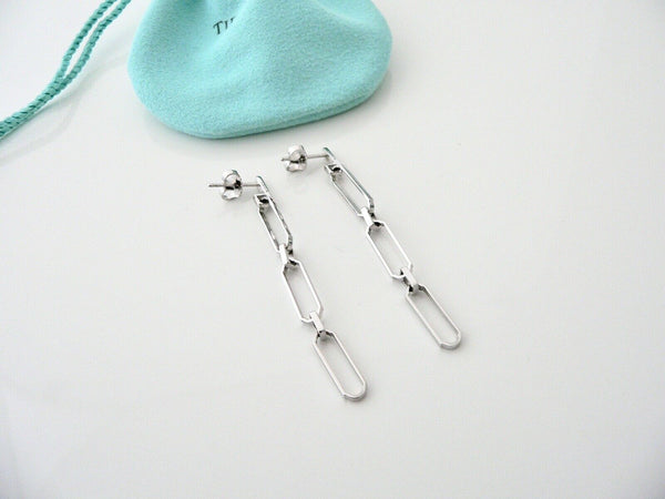 Tiffany & Co Paper Clip Dangling Earrings 18K White Gold Dangle Gift Pouch Love