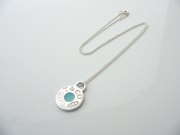 Tiffany & Co 1837 Blue Enamel Necklace Pendant Circle Charm Gift Love Silver