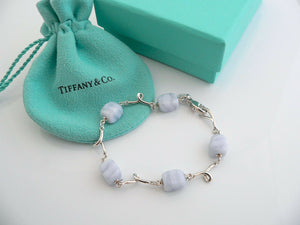 Tiffany & Co Silver Blue Chalcedony Bracelet Bangle Gemstone Gift Pouch Love