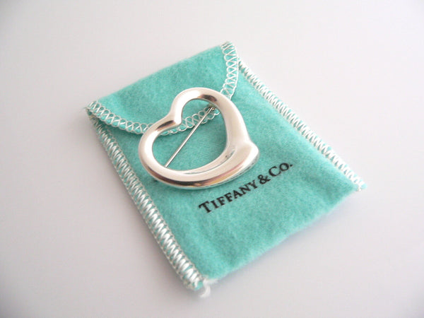 Tiffany & Co Silver Peretti Large 1.5 Inch Open Heart Brooch Pin Gift Love