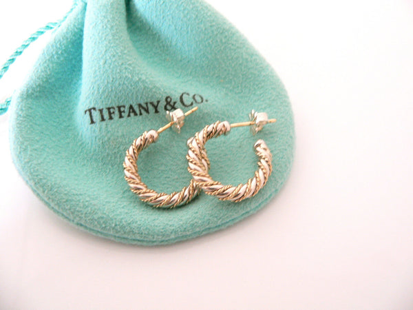 Tiffany & Co 18K Gold Silver Rope Hoops Earrings 18K Posts Gift Twisted Cable