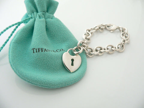 Tiffany & Co Silver Heart Key Hole Charm Pendant Bracelet Bangle Gift Love Pouch