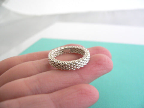 Tiffany & Co Silver Mesh Stacking Ring Band Sz 5.25 Gift Love Narrow Weave